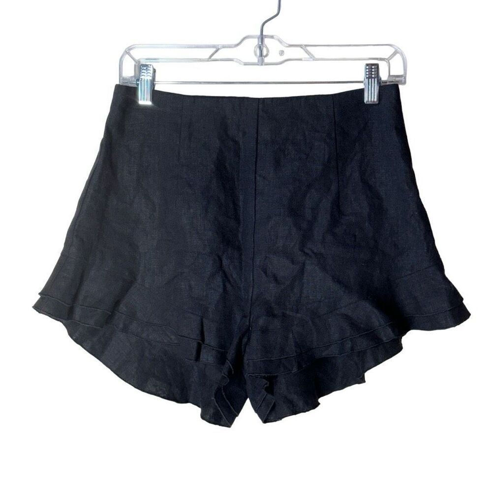 BEC + BRIDGE Linen Natural Shorts Tiered Ruffle Hem in Black 6